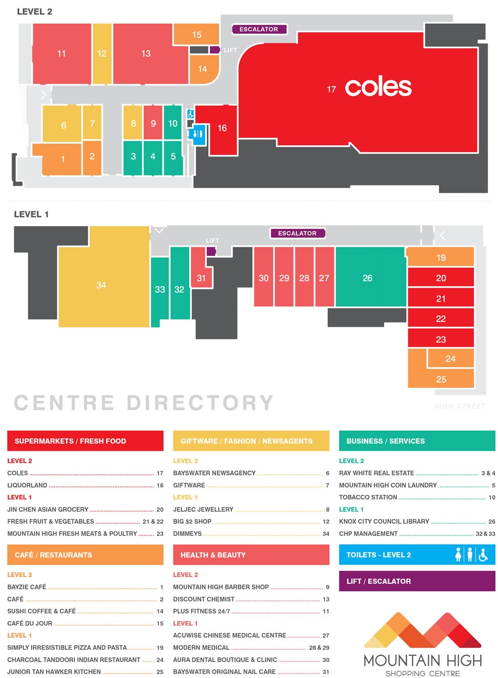 knox city shopping centre map Mountain High Shopping Centre Bayswater Victoria Store List knox city shopping centre map