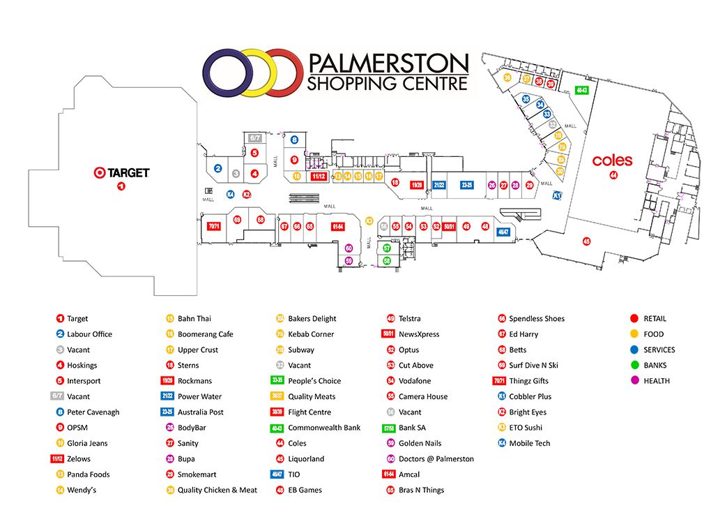 Palmerston Shopping Centre Palmerston City, Northern Territory store list (51), hours